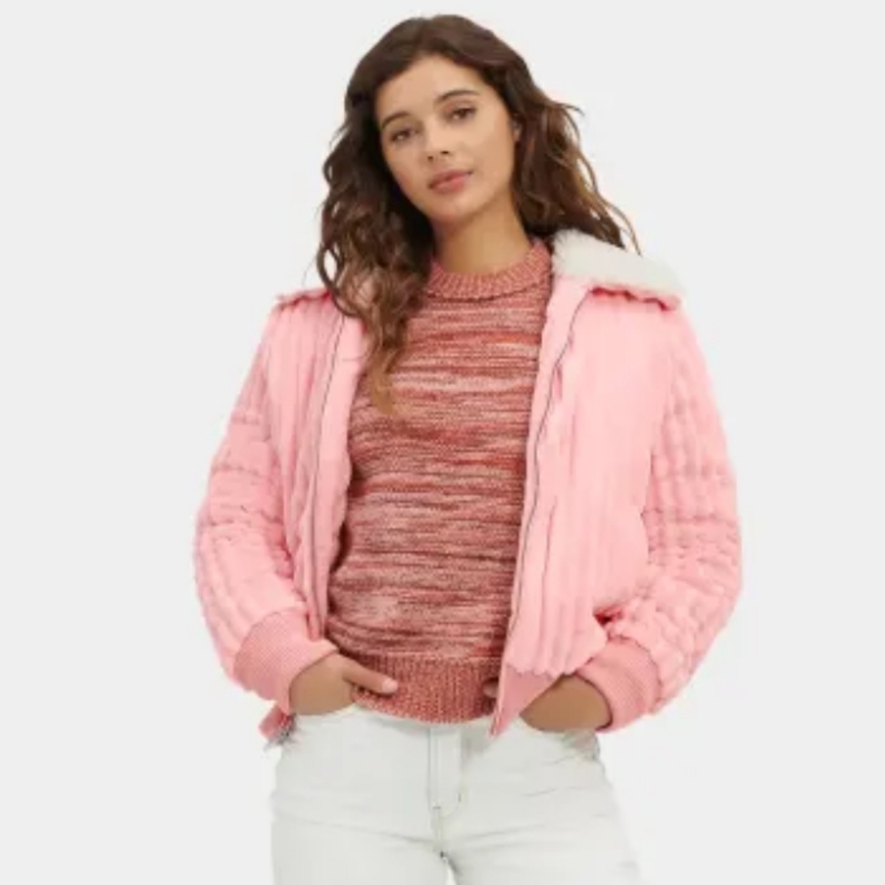 UGG Viviana Bomber Sherpa Pink Cord Zip Up Jacket